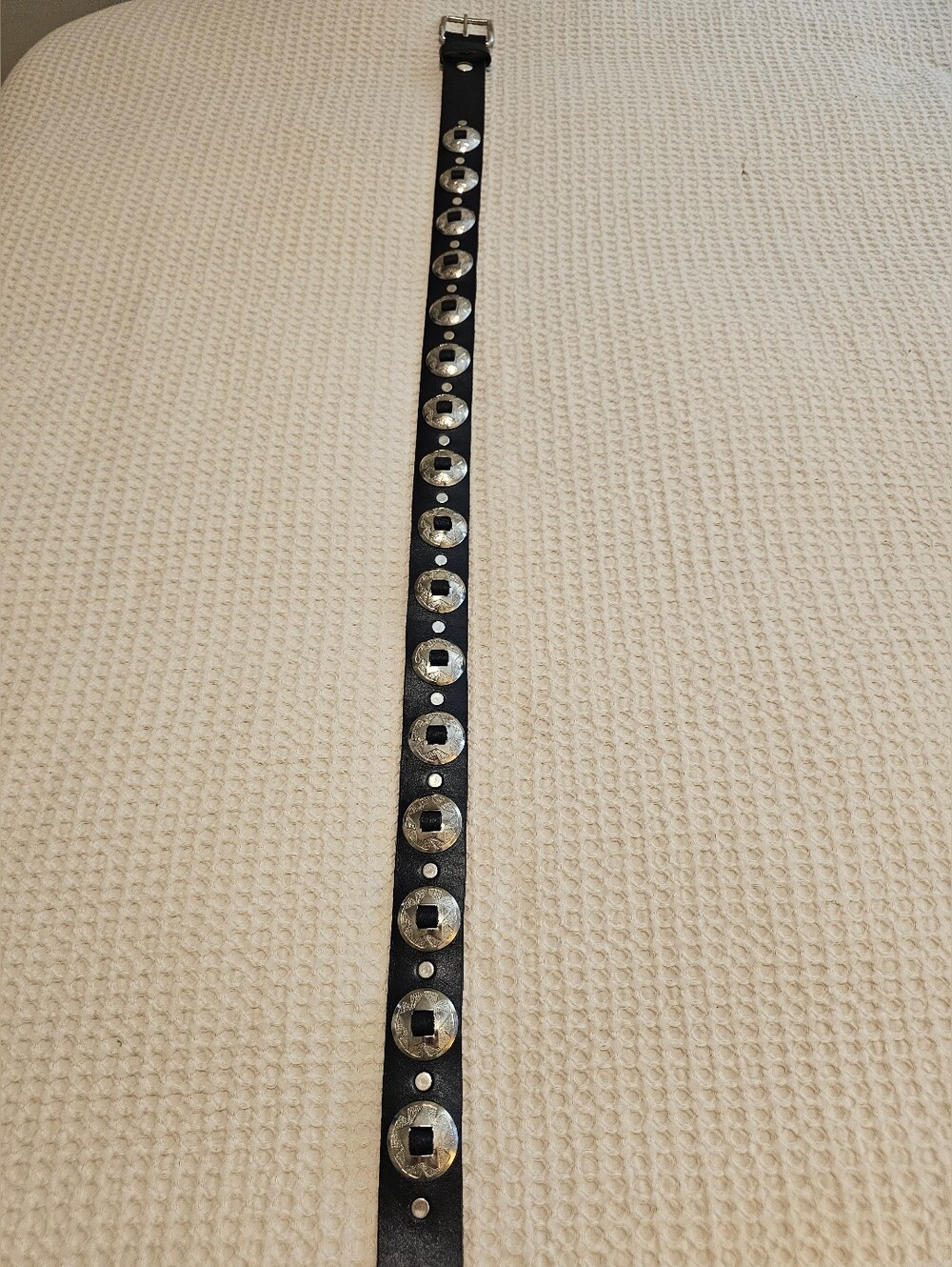 Vintage Handmade Black And Silver Concho Belt Unisex - Picture 4 of 12